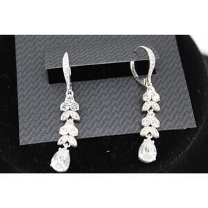 NADRI Crystal Drop Earrings Silver Tone Rhinestone Floral Dangle Bridal